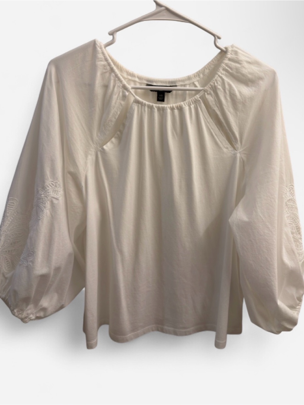 Banana Republic White Cotton Embroidered Balloon Sleeve Blouse XS